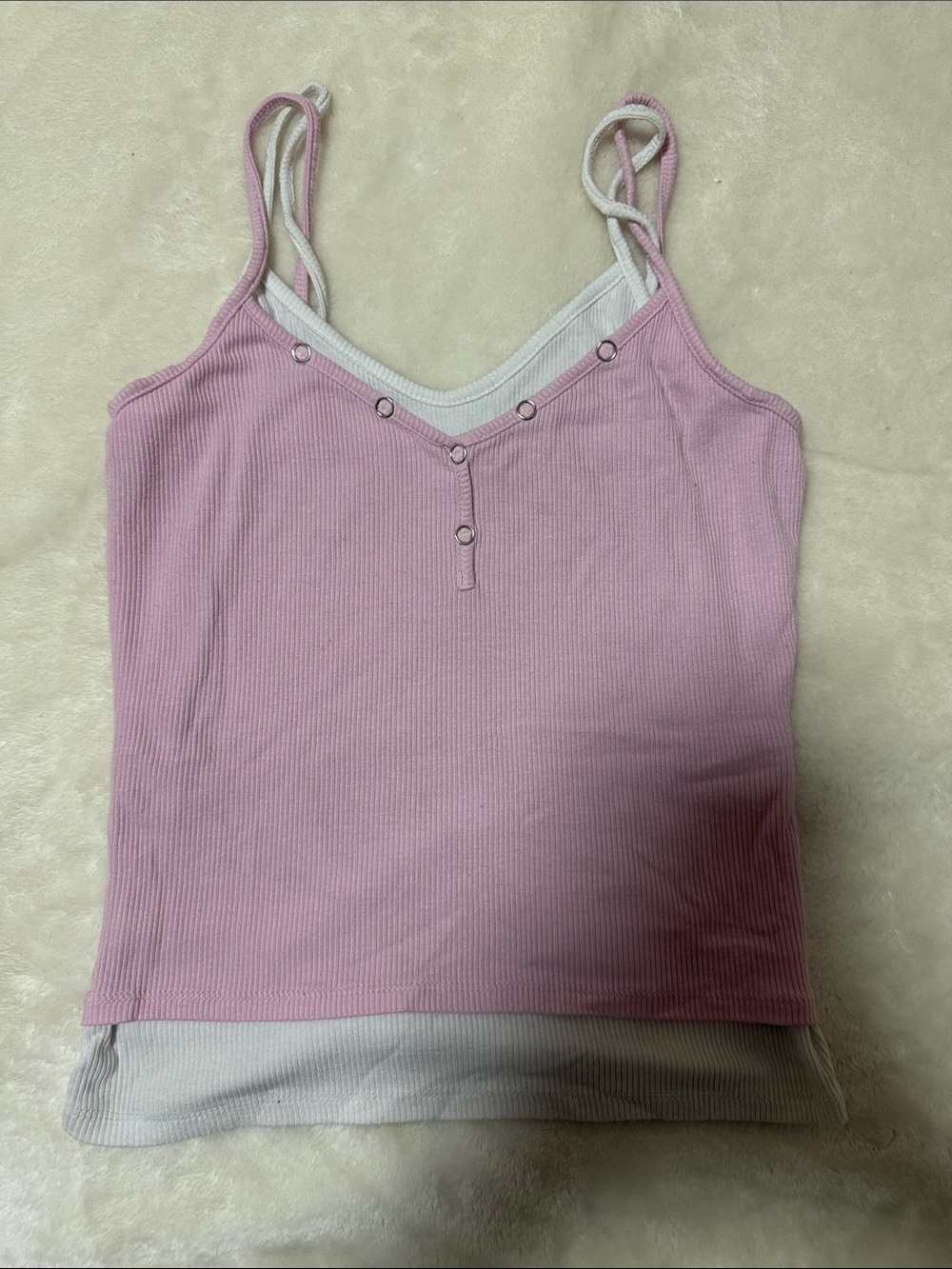 Women’s Pink Layered Ribbed Camisole with Snap Accents - Picture 1 of 3